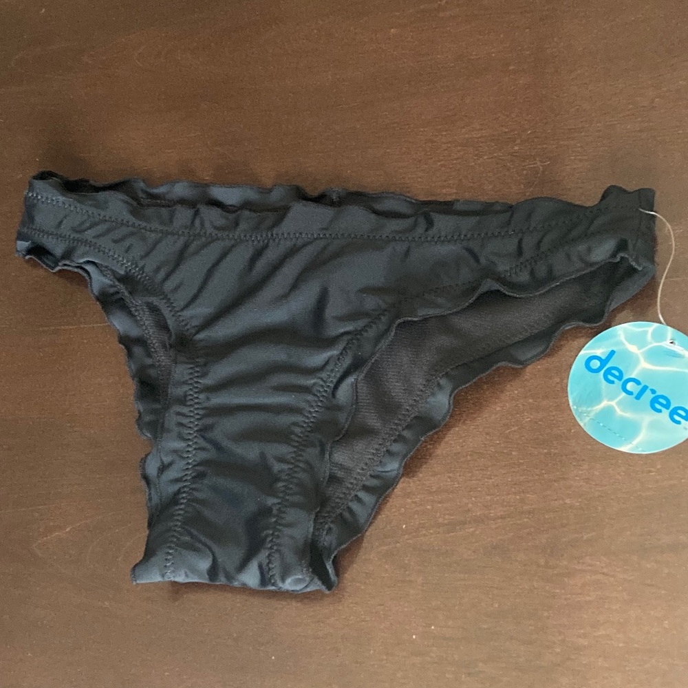 Decree Black Cheeky Hipster Bikini Bottoms Lettuce Cut Edges NWT Sz XS